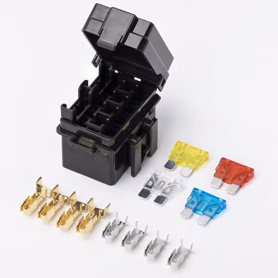 Auto 12V Fuse Holder Box 4 Way Fuse Block with Fuses and Terminals Universal with Protection Cover for Car Boat Marine 